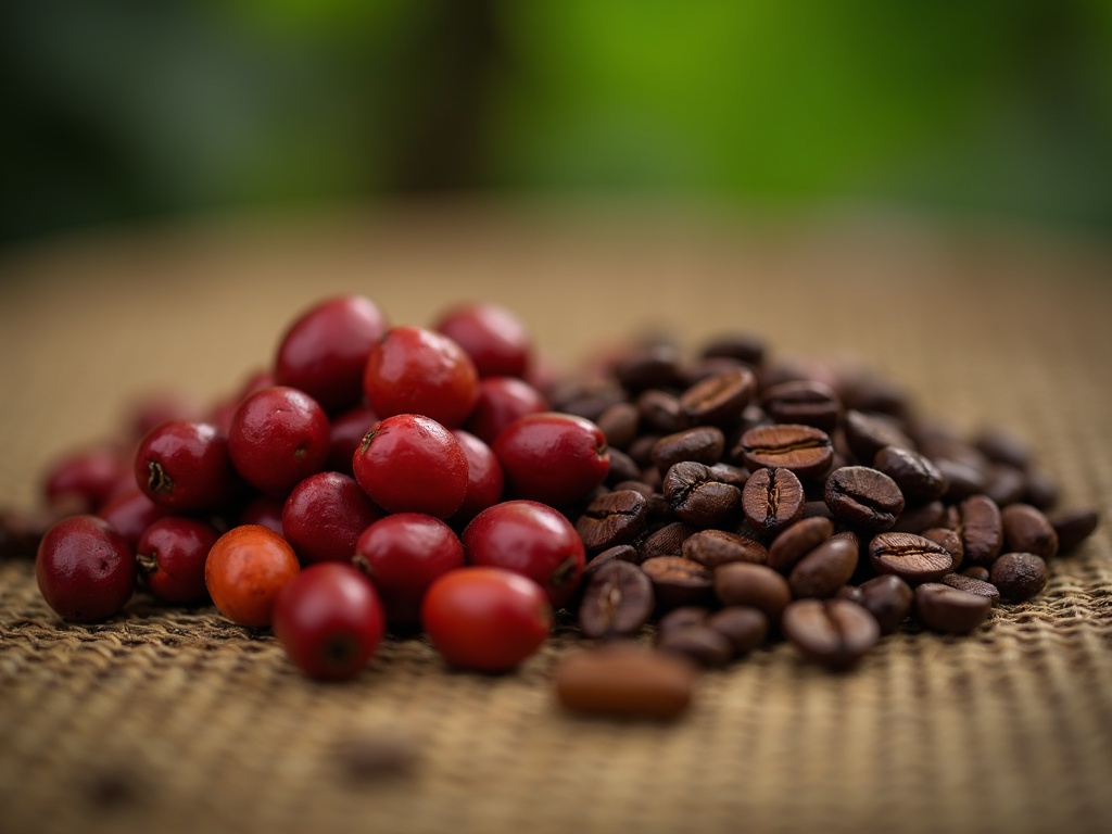 Close-up of Indonesian coffee cherries and cocoa beans representing EUDR commodity scope